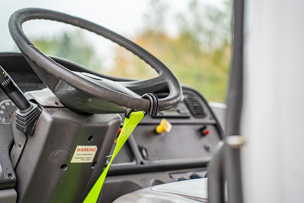 SafeAll Steering Wheel Lock w/ 2” Cam Buckle & Coated Double J Hook